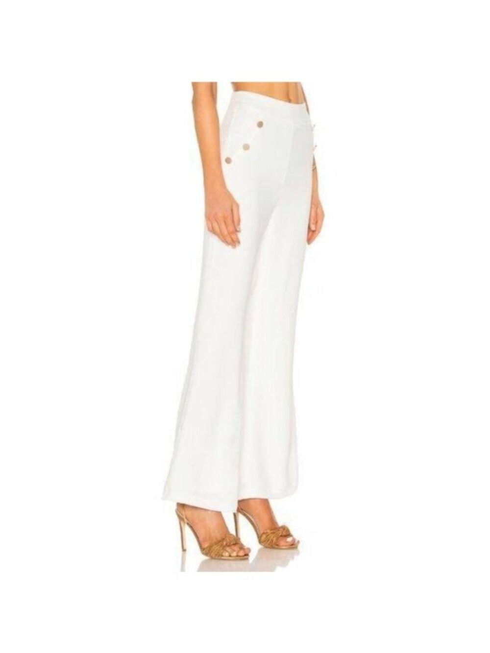 Superdown Harper Button Front Flowy White Pants With Gold Hardware - Picture 4 of 6